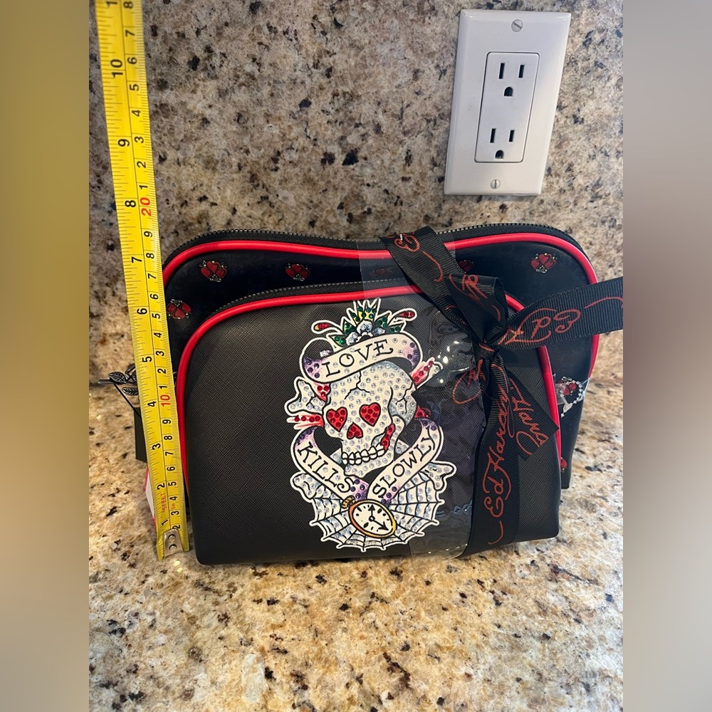 Ed Hardy Black and Red Skull Cosmetic Make Up Bag Set